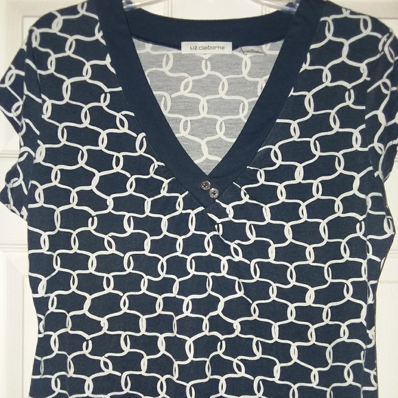 Liz Claiborne Navy&White V-Neck - Picture 2 of 8
